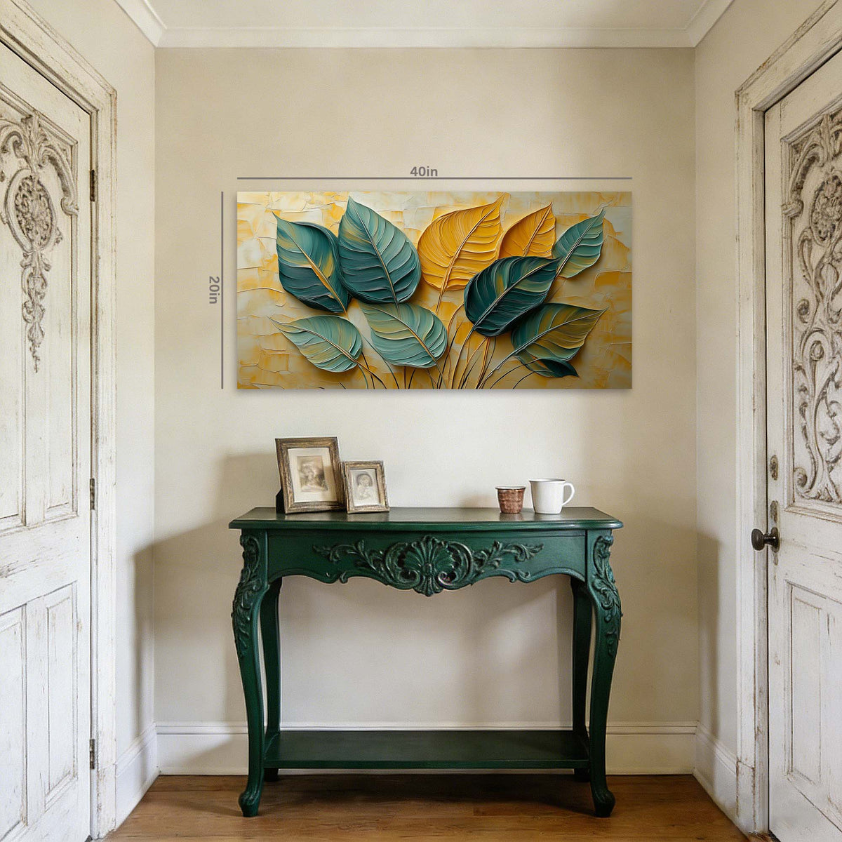 Yellow Teal Floral Wall Art Canvas Painting Prints Artwor Office Bedroom Living Room Decor