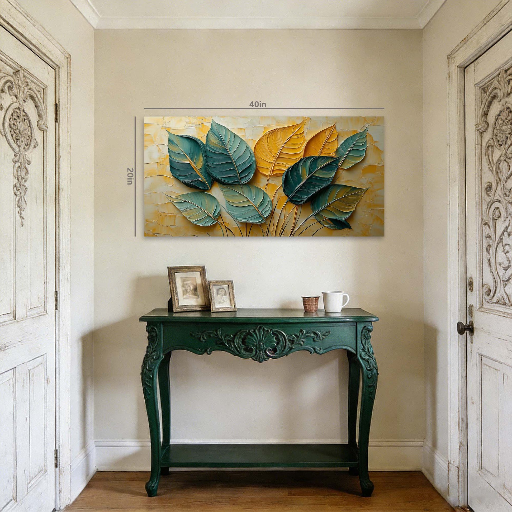 Yellow Teal Floral Wall Art Canvas Painting Prints Artwor Office Bedroom Living Room Decor