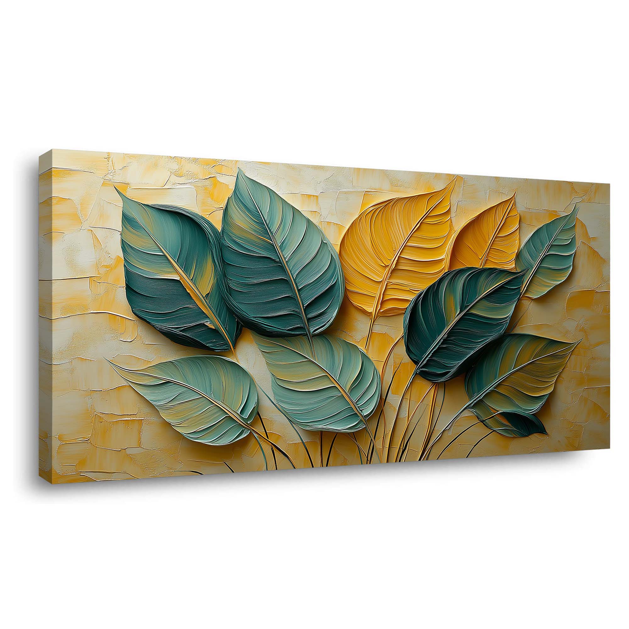 Yellow Teal Floral Wall Art Canvas Painting Prints Artwor Office Bedroom Living Room Decor