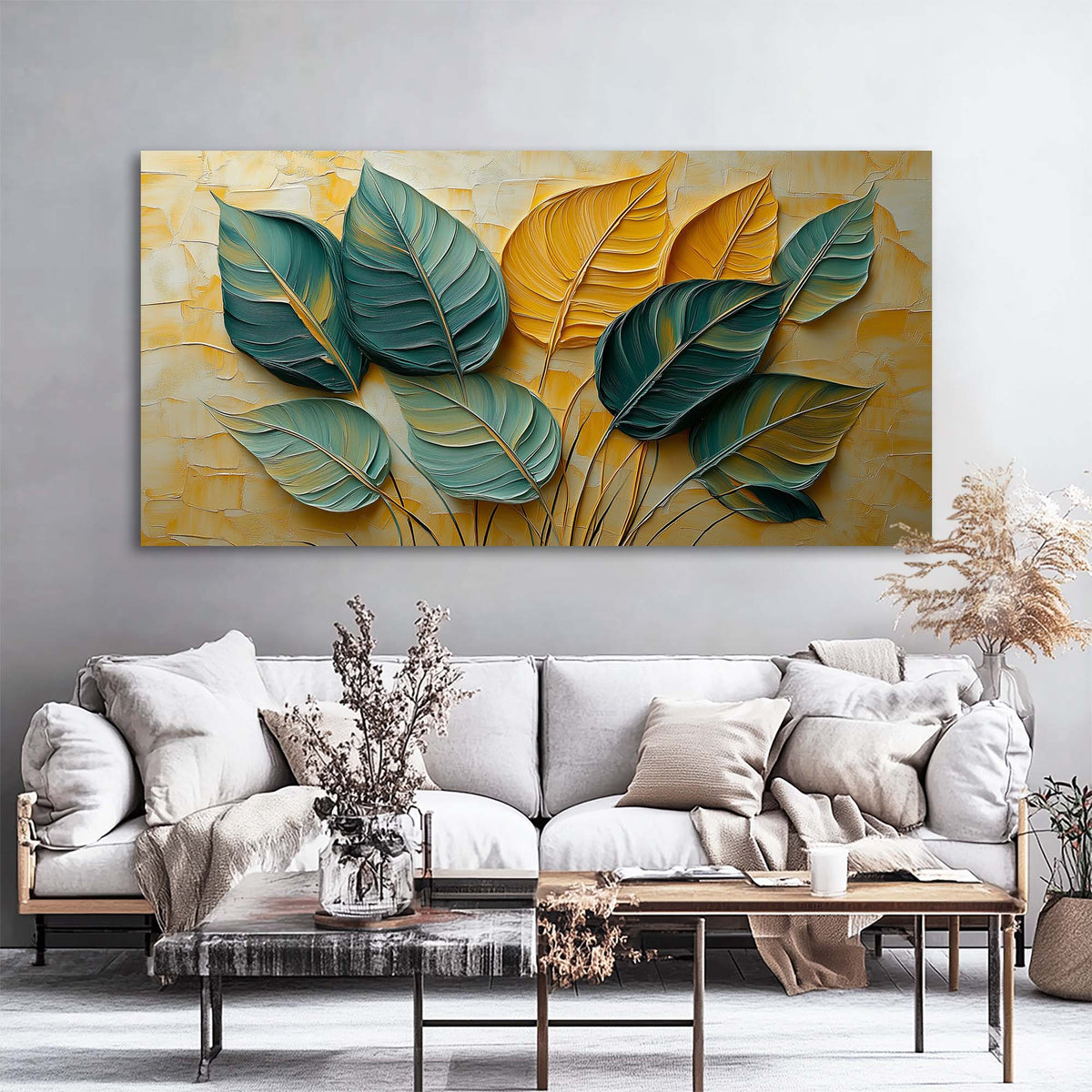 Yellow Teal Floral Wall Art Canvas Painting Prints Artwor Office Bedroom Living Room Decor
