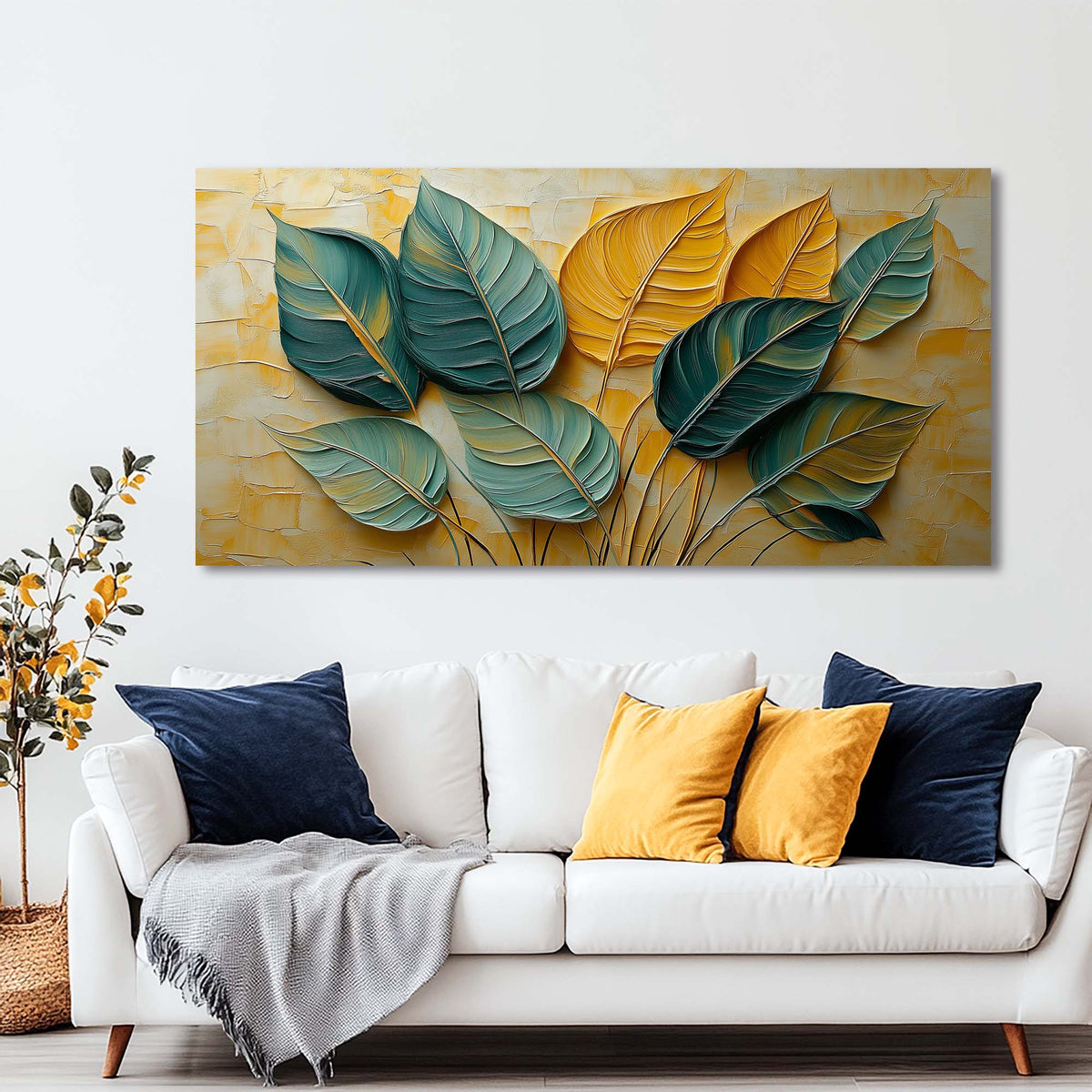 Yellow Teal Floral Wall Art Canvas Painting Prints Artwor Office Bedroom Living Room Decor