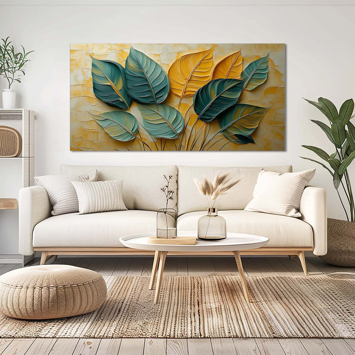Yellow Teal Floral Wall Art Canvas Painting Prints Artwor Office Bedroom Living Room Decor