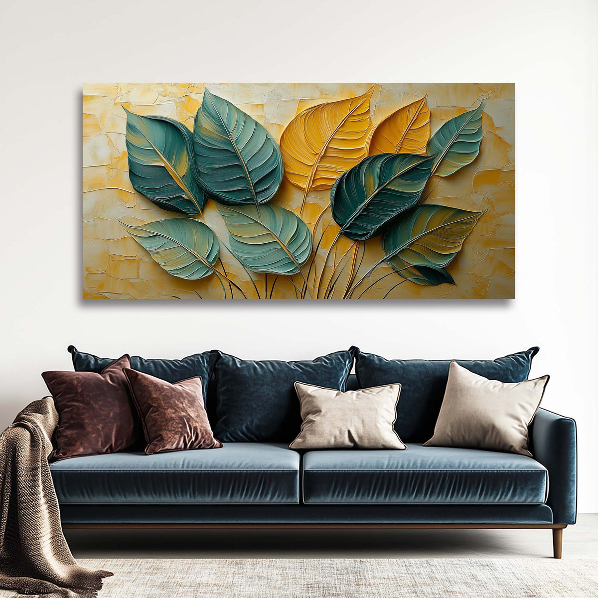 Yellow Teal Floral Wall Art Canvas Painting Prints Artwor Office Bedroom Living Room Decor