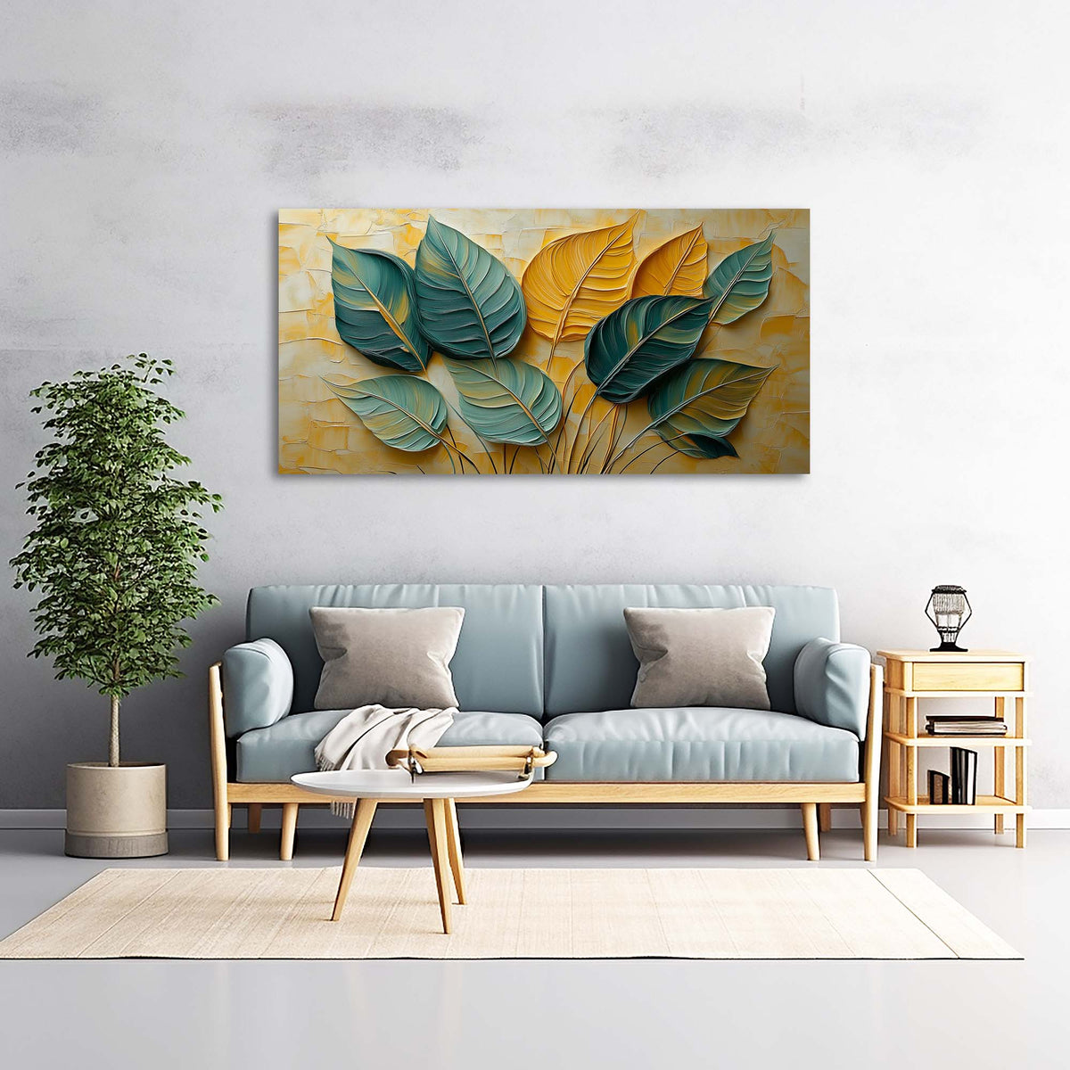 Yellow Teal Floral Wall Art Canvas Painting Prints Artwor Office Bedroom Living Room Decor