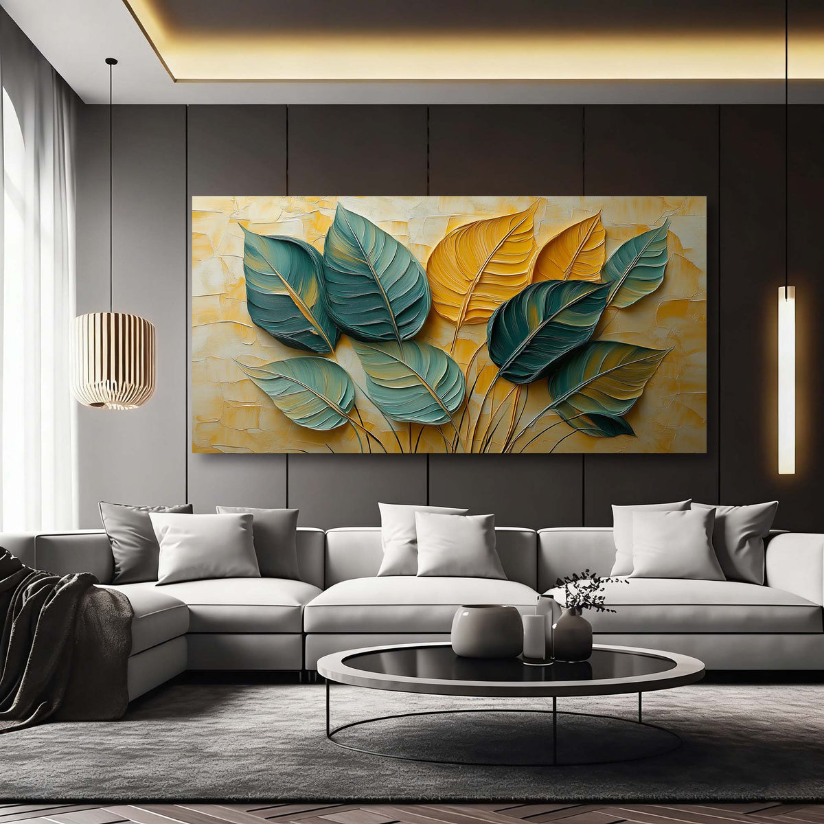 Yellow Teal Floral Wall Art Canvas Painting Prints Artwor Office Bedroom Living Room Decor