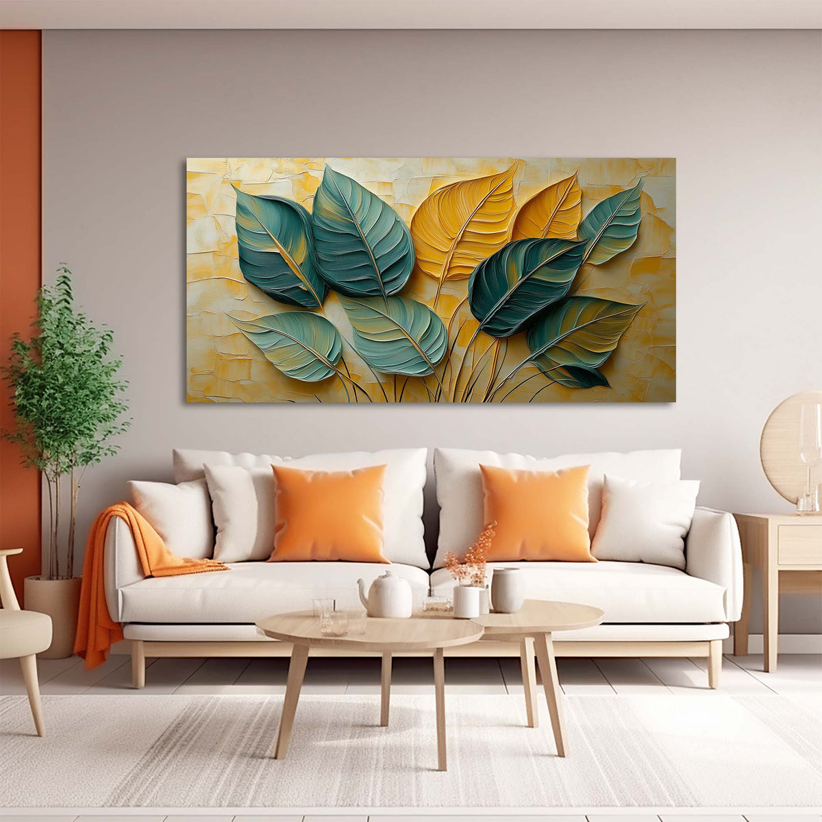 Yellow Teal Floral Wall Art Canvas Painting Prints Artwor Office Bedroom Living Room Decor