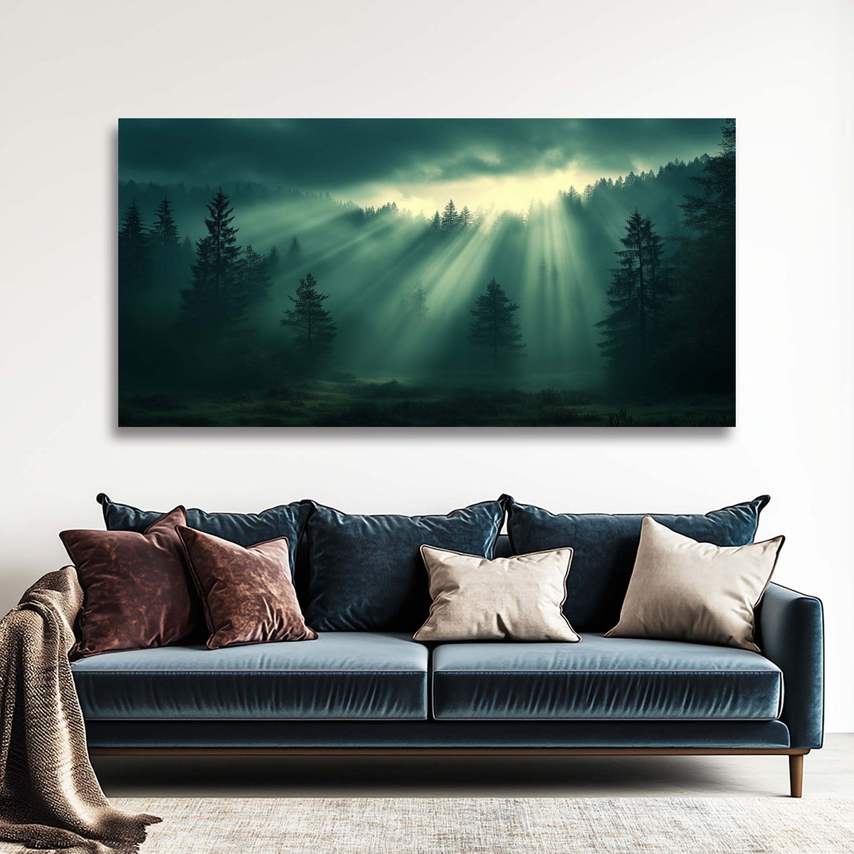 Navy Blue Mysterious Nature Wall Art for Living Room Canvas Painting Prints Artwork Family Bedroom Office Decor