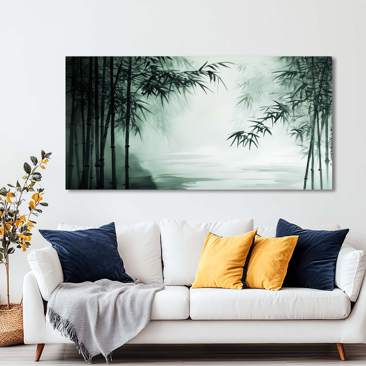 Navy Blue Asian Nature Wall Art Modern Canvas Painting Prints Artwork Office Hallway Bedroom Living Room Decor