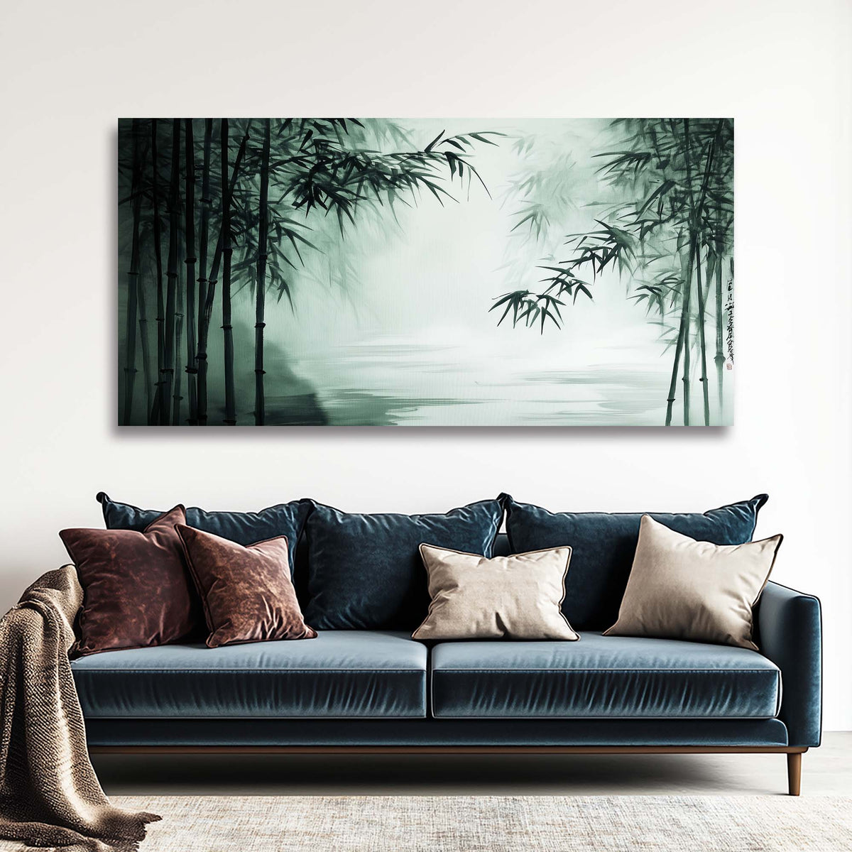 Navy Blue Asian Nature Wall Art Modern Canvas Painting Prints Artwork Office Hallway Bedroom Living Room Decor