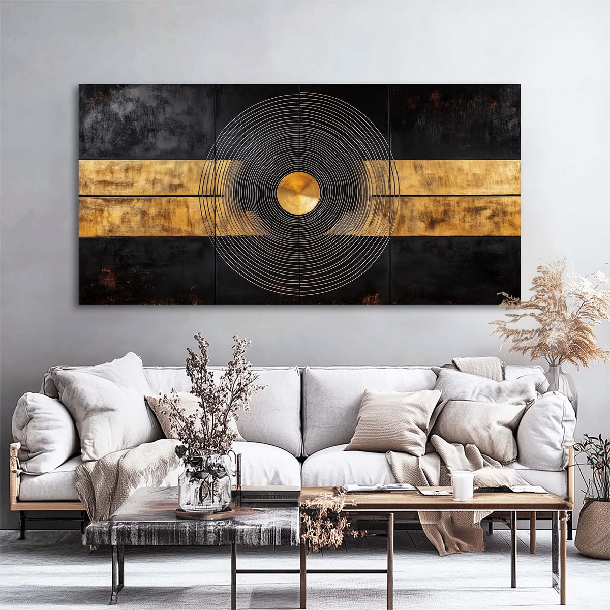 Navy Blue Abstract Canvas Wall Art for Living Room