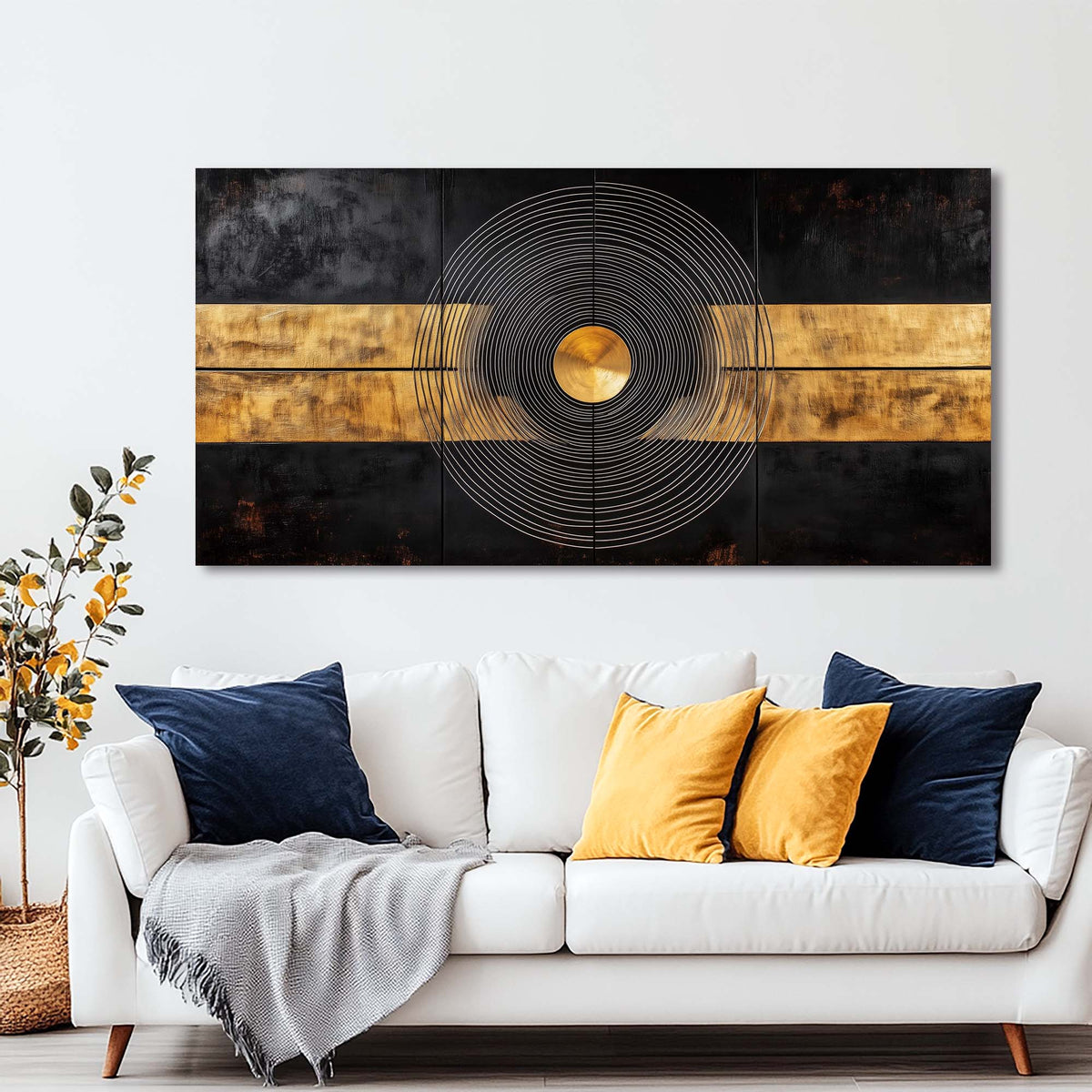 Navy Blue Abstract Canvas Wall Art for Living Room