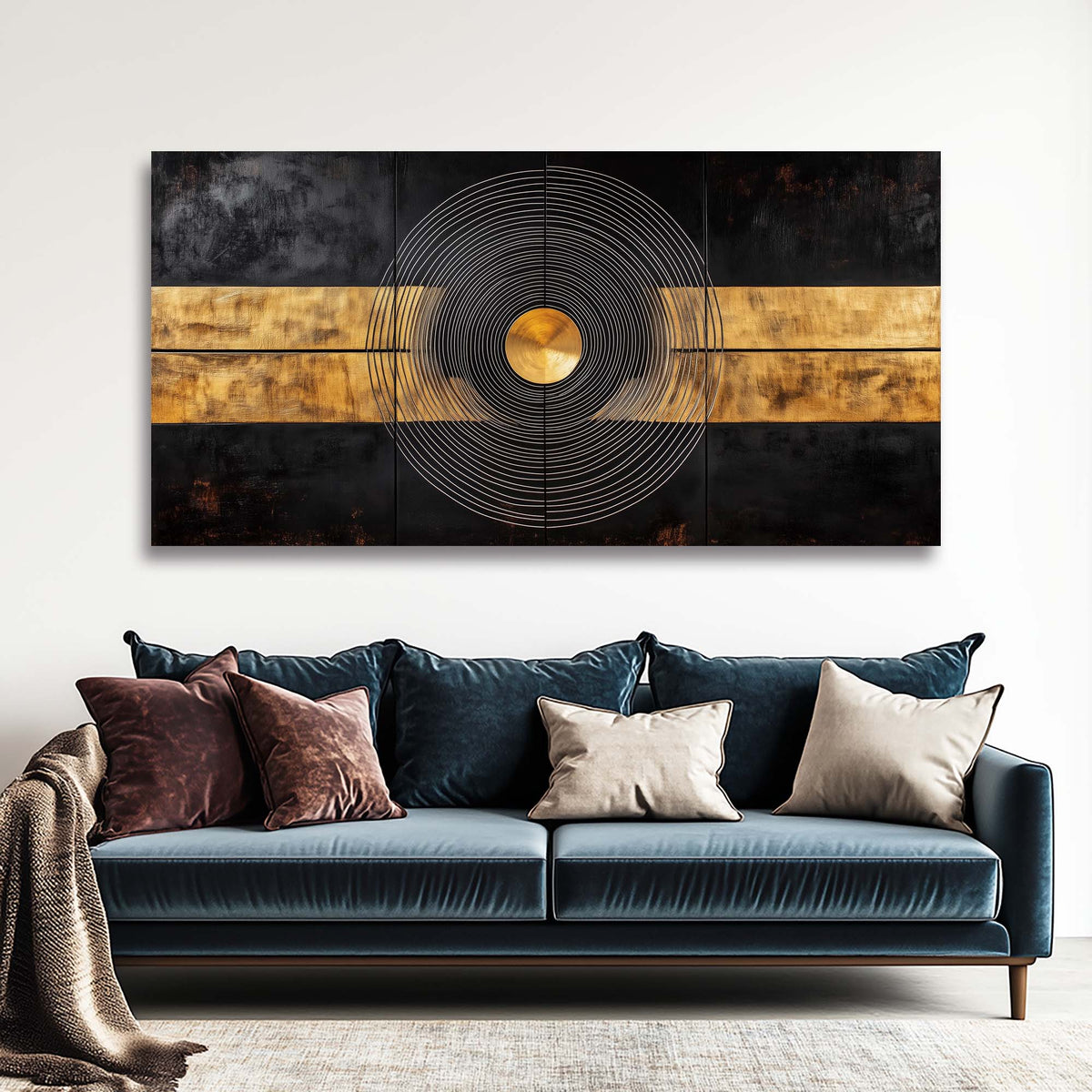 Navy Blue Abstract Canvas Wall Art for Living Room