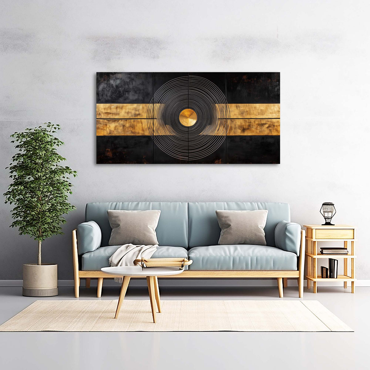 Navy Blue Abstract Canvas Wall Art for Living Room