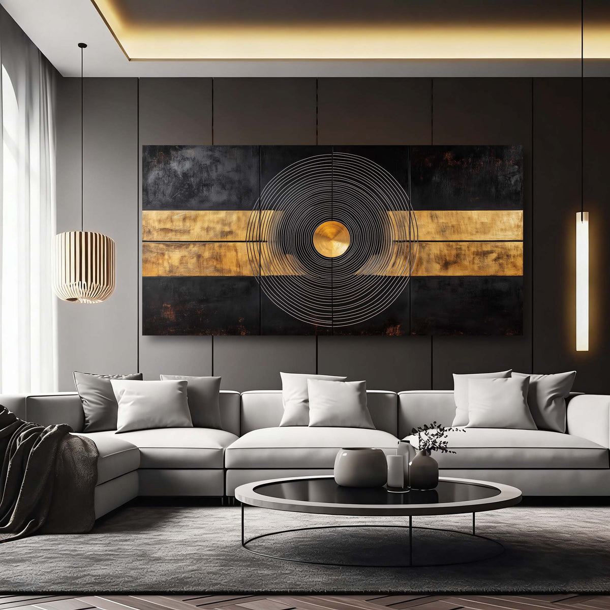 Navy Blue Abstract Canvas Wall Art for Living Room