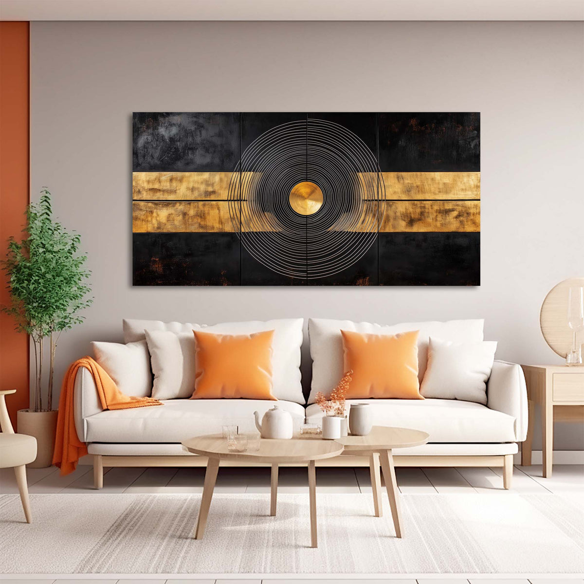 Navy Blue Abstract Canvas Wall Art for Living Room