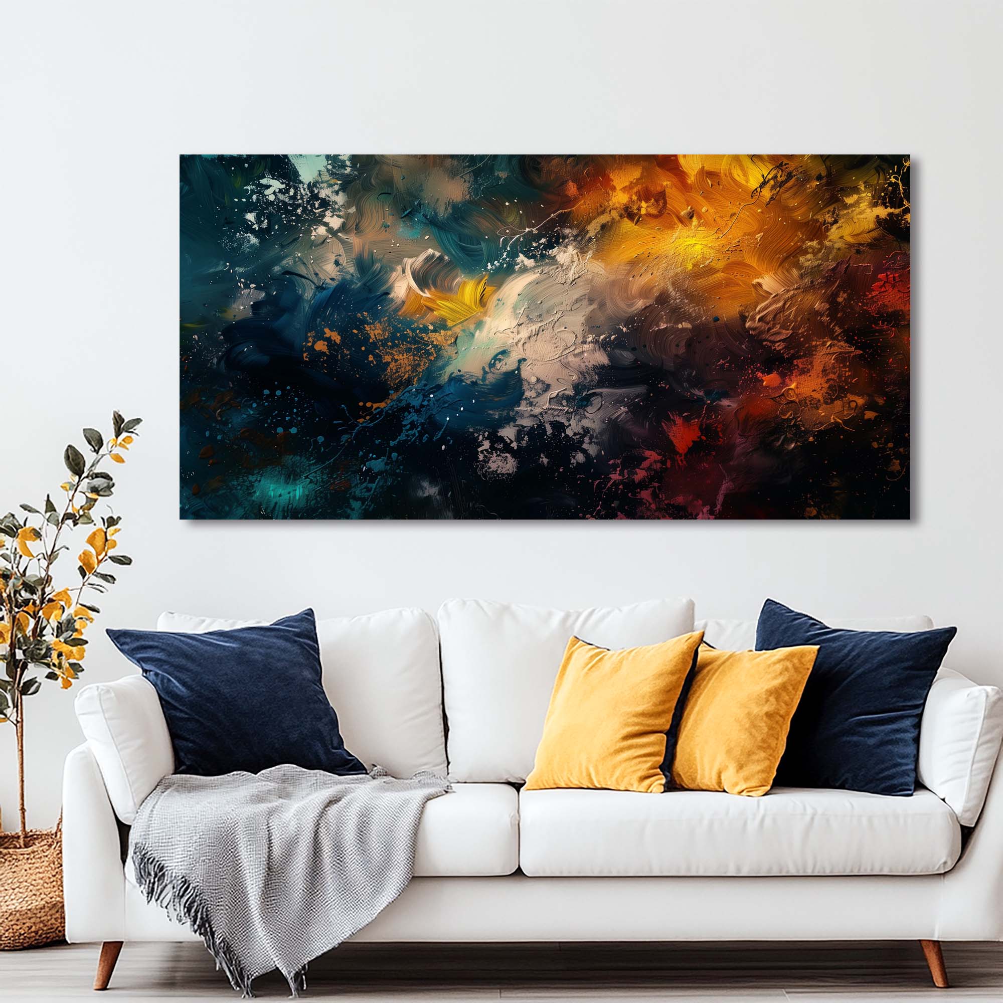 Navy Blue Abstract Wall Art for Living Room Canvas Painting Prints Art Deco Artwork Office Bedroom Decor