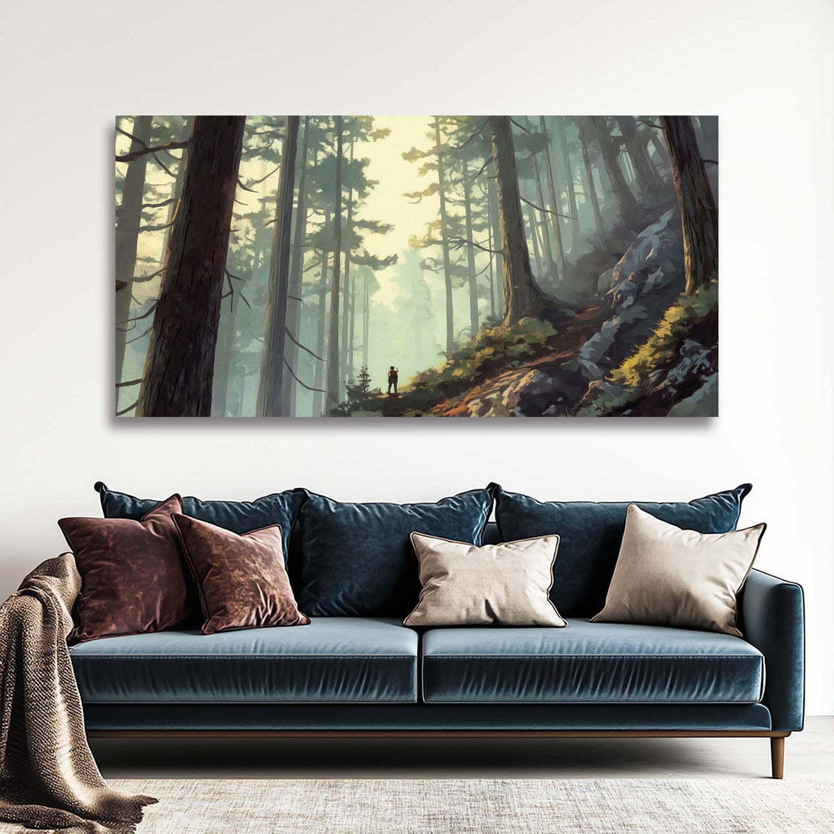 Navy Blue Fantasy Nature Canvas Wall Art for Living Room Prints Artwork Bedroom Office Decor