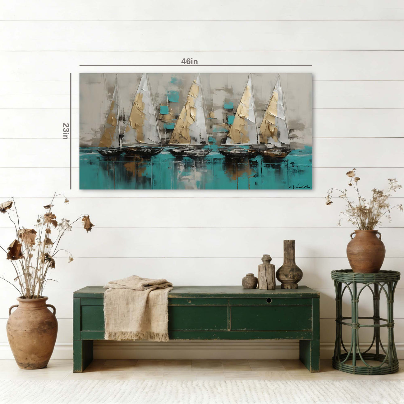 Blue Nautical Abstract Wall Art Modern Canvas Painting Prints Artwork Office Hallway Bedroom Living Room Decor