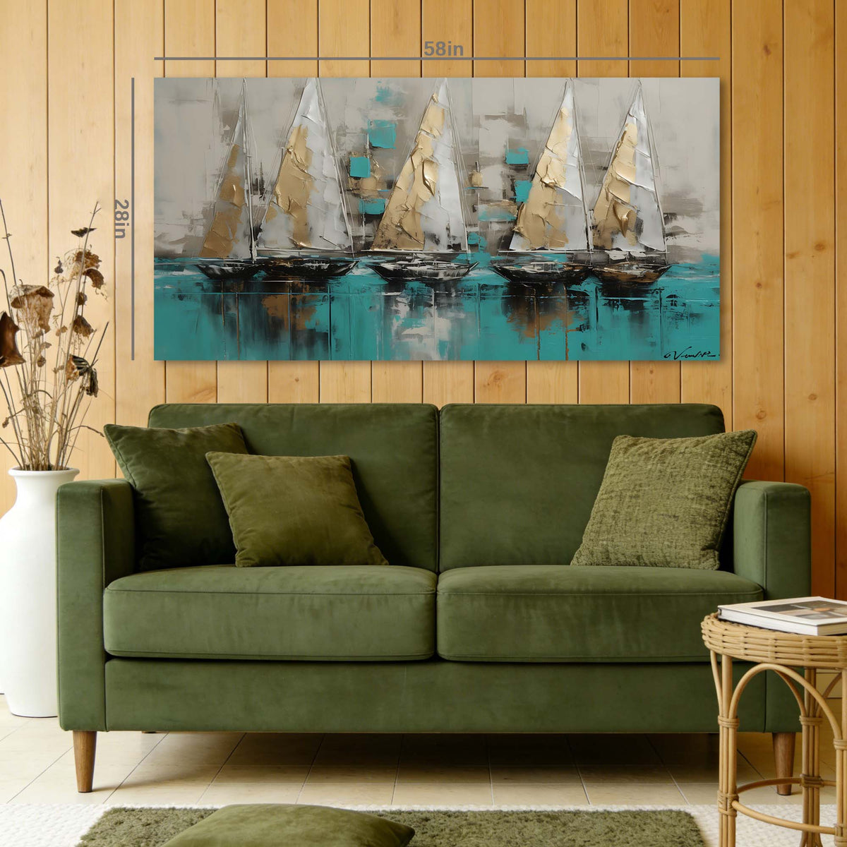 Blue Nautical Abstract Wall Art Modern Canvas Painting Prints Artwork Office Hallway Bedroom Living Room Decor