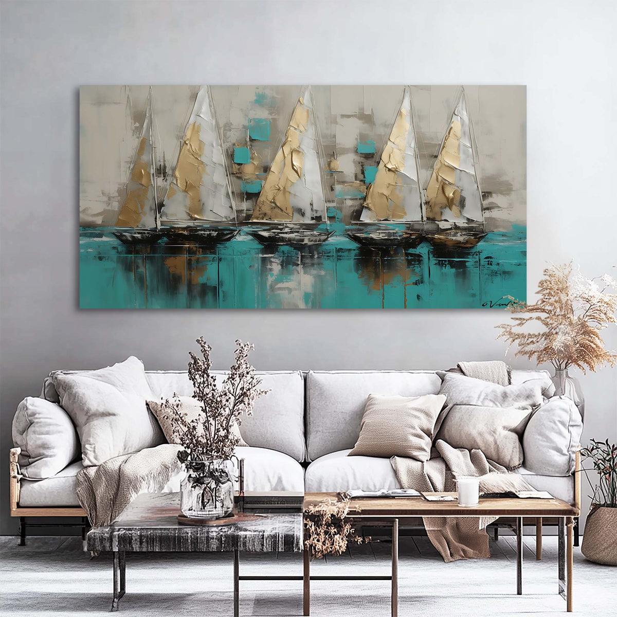 Blue Nautical Abstract Wall Art Modern Canvas Painting Prints Artwork Office Hallway Bedroom Living Room Decor