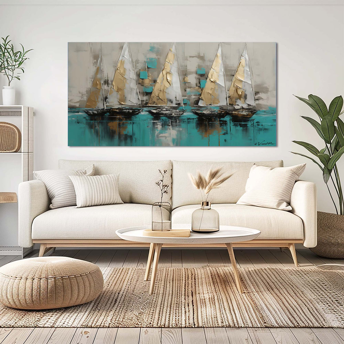 Blue Nautical Abstract Wall Art Modern Canvas Painting Prints Artwork Office Hallway Bedroom Living Room Decor