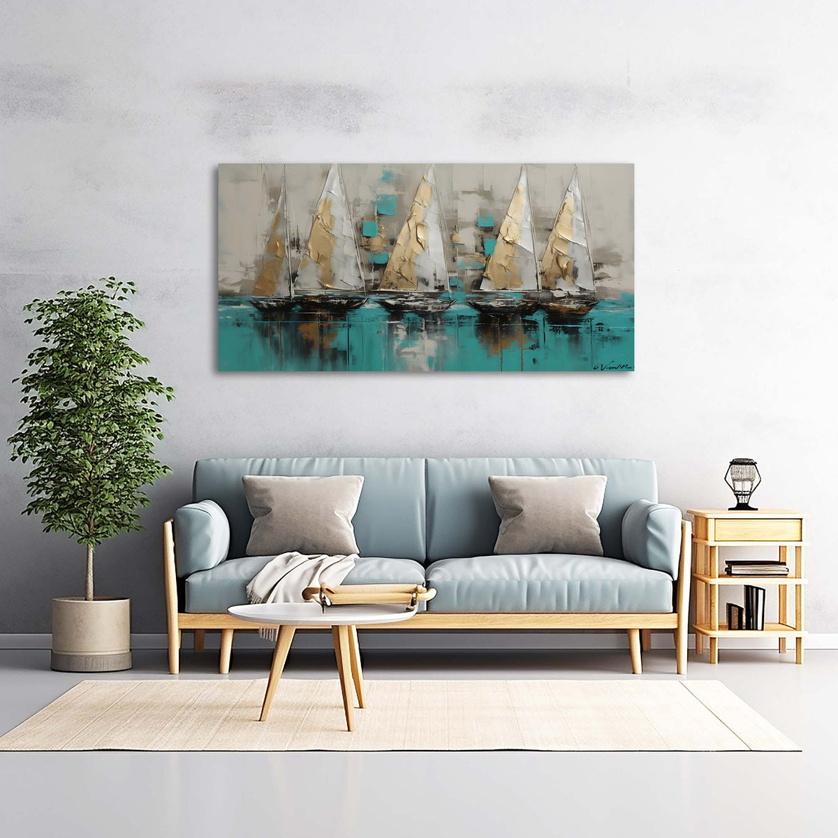 Blue Nautical Abstract Wall Art Modern Canvas Painting Prints Artwork Office Hallway Bedroom Living Room Decor