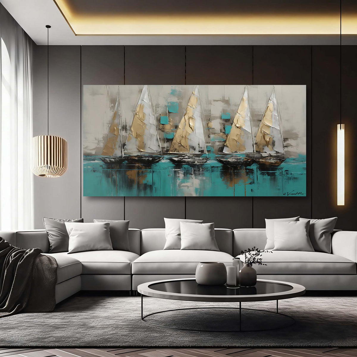 Blue Nautical Abstract Wall Art Modern Canvas Painting Prints Artwork Office Hallway Bedroom Living Room Decor