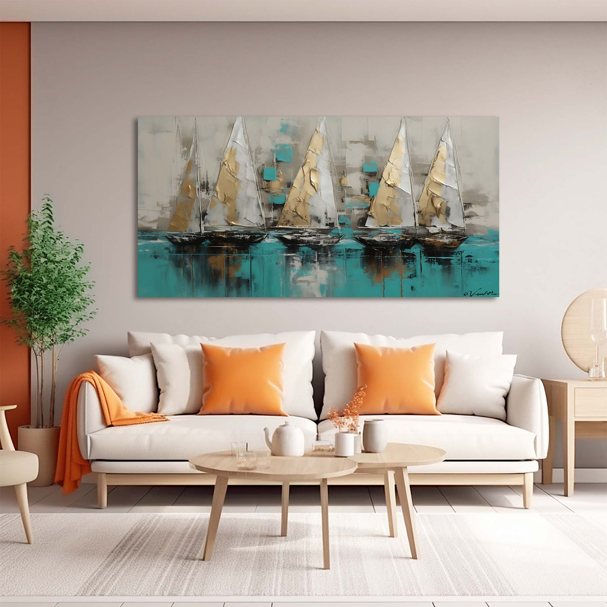 Blue Nautical Abstract Wall Art Modern Canvas Painting Prints Artwork Office Hallway Bedroom Living Room Decor