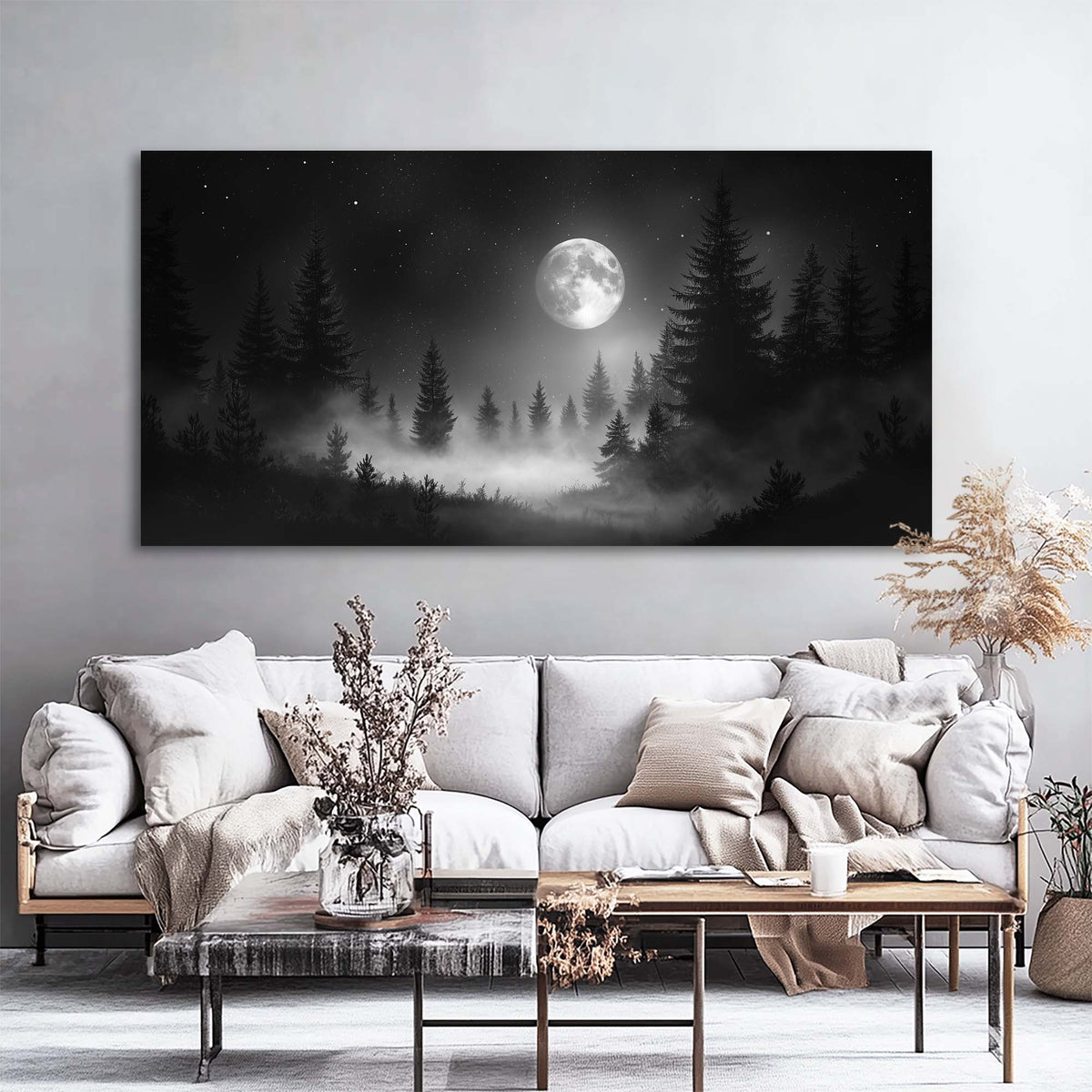 Navy Blue Black and White Nature Canvas Wall Art for Living Room Prints Artwork Bedroom Office Decor