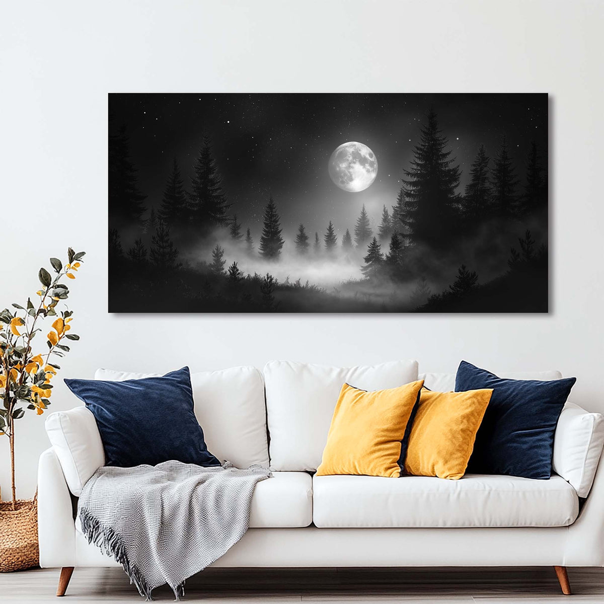Navy Blue Black and White Nature Canvas Wall Art for Living Room Prints Artwork Bedroom Office Decor