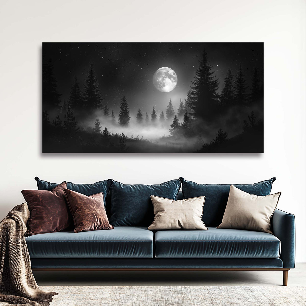 Navy Blue Black and White Nature Canvas Wall Art for Living Room Prints Artwork Bedroom Office Decor