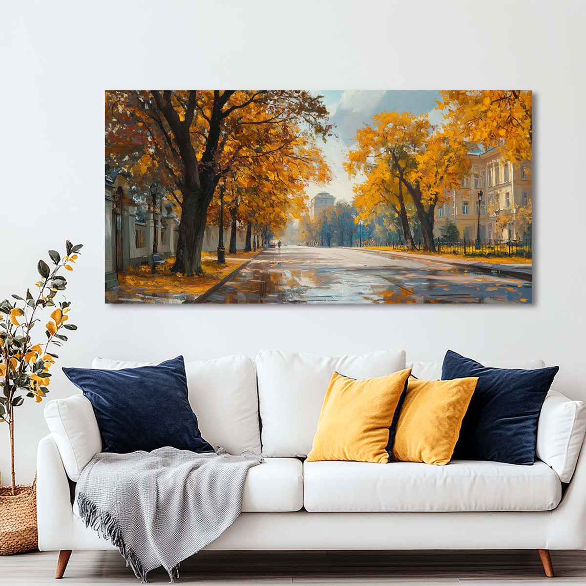 Navy Blue Nature Wall Art for Living Room Canvas Painting Prints Art Deco Artwork Office Bedroom Decor