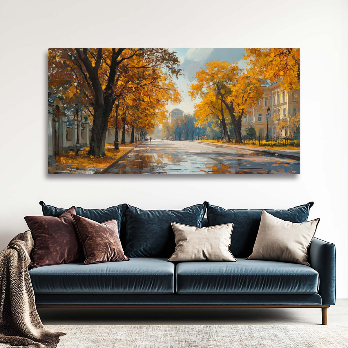 Navy Blue Nature Wall Art for Living Room Canvas Painting Prints Art Deco Artwork Office Bedroom Decor