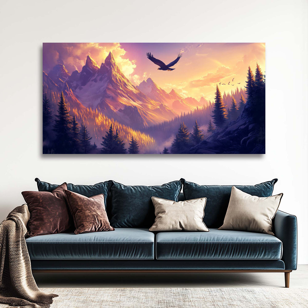 Navy Blue Fantasy Nature Wall Art Canvas Painting Prints Artwor Office Bedroom Living Room Decor