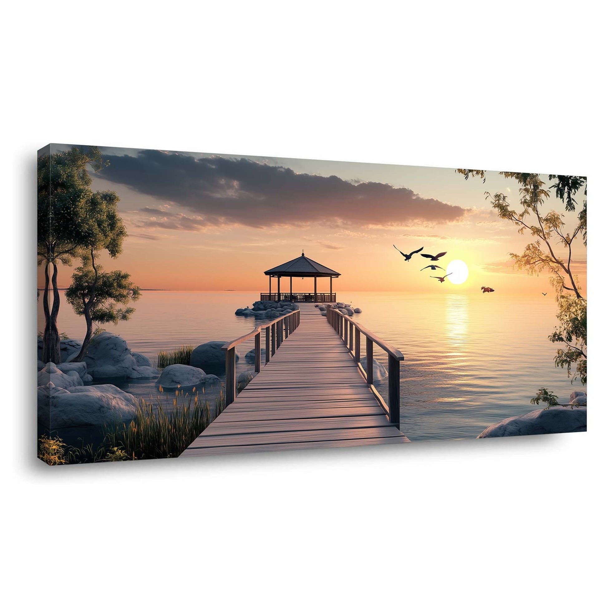 Navy Blue Coastal Nature Wall Art Modern Canvas Painting Prints Artwork Office Hallway Bedroom Living Room Decor