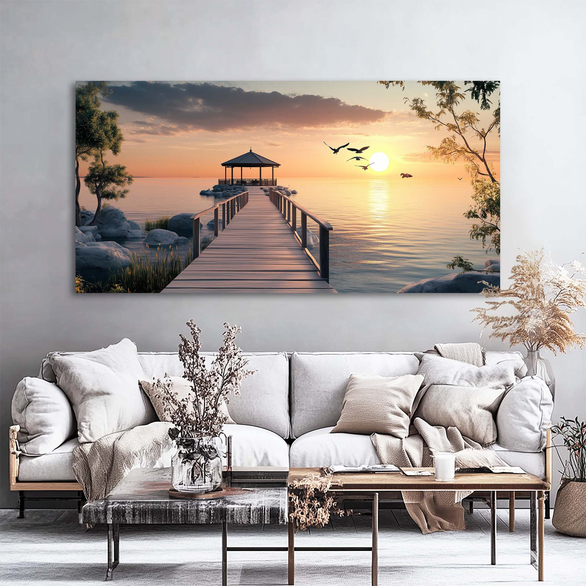 Navy Blue Coastal Nature Wall Art Modern Canvas Painting Prints Artwork Office Hallway Bedroom Living Room Decor