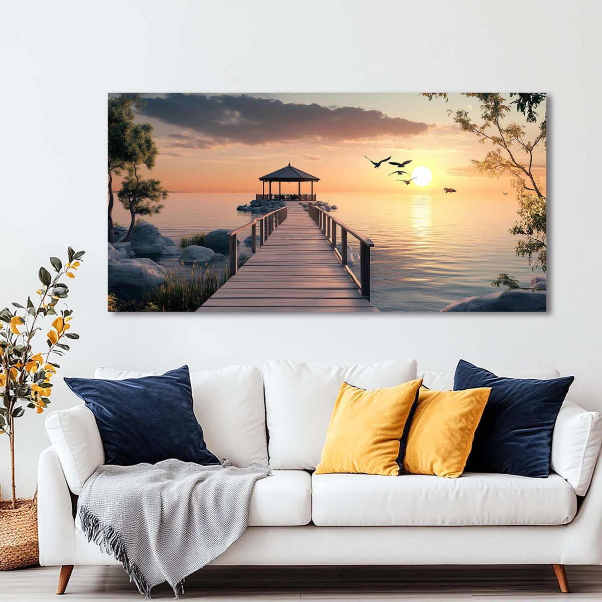 Navy Blue Coastal Nature Wall Art Modern Canvas Painting Prints Artwork Office Hallway Bedroom Living Room Decor