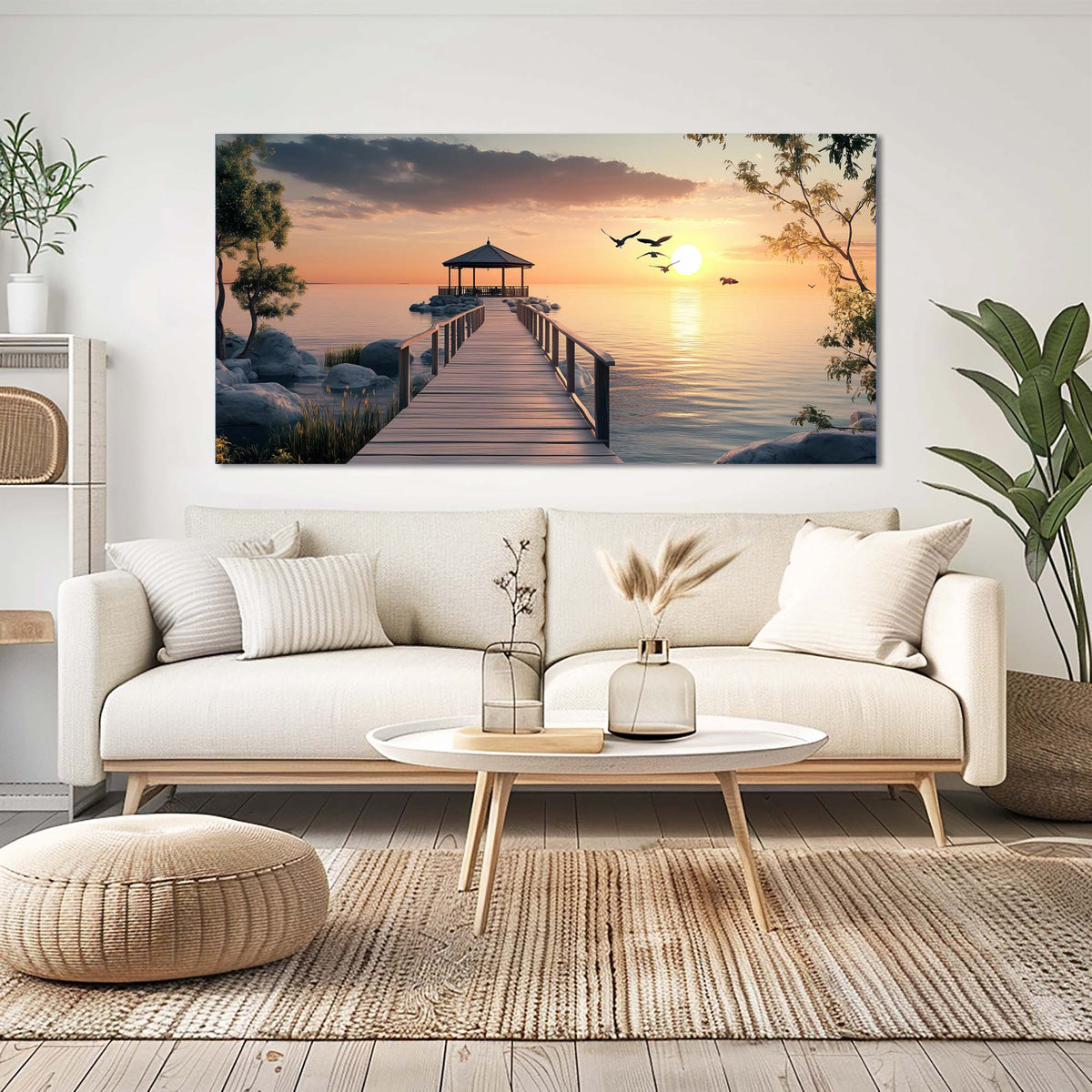 Navy Blue Coastal Nature Wall Art Modern Canvas Painting Prints Artwork Office Hallway Bedroom Living Room Decor