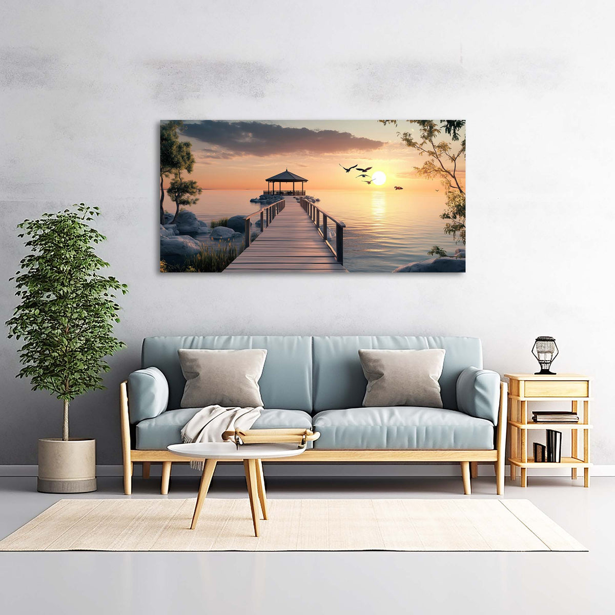 Navy Blue Coastal Nature Wall Art Modern Canvas Painting Prints Artwork Office Hallway Bedroom Living Room Decor