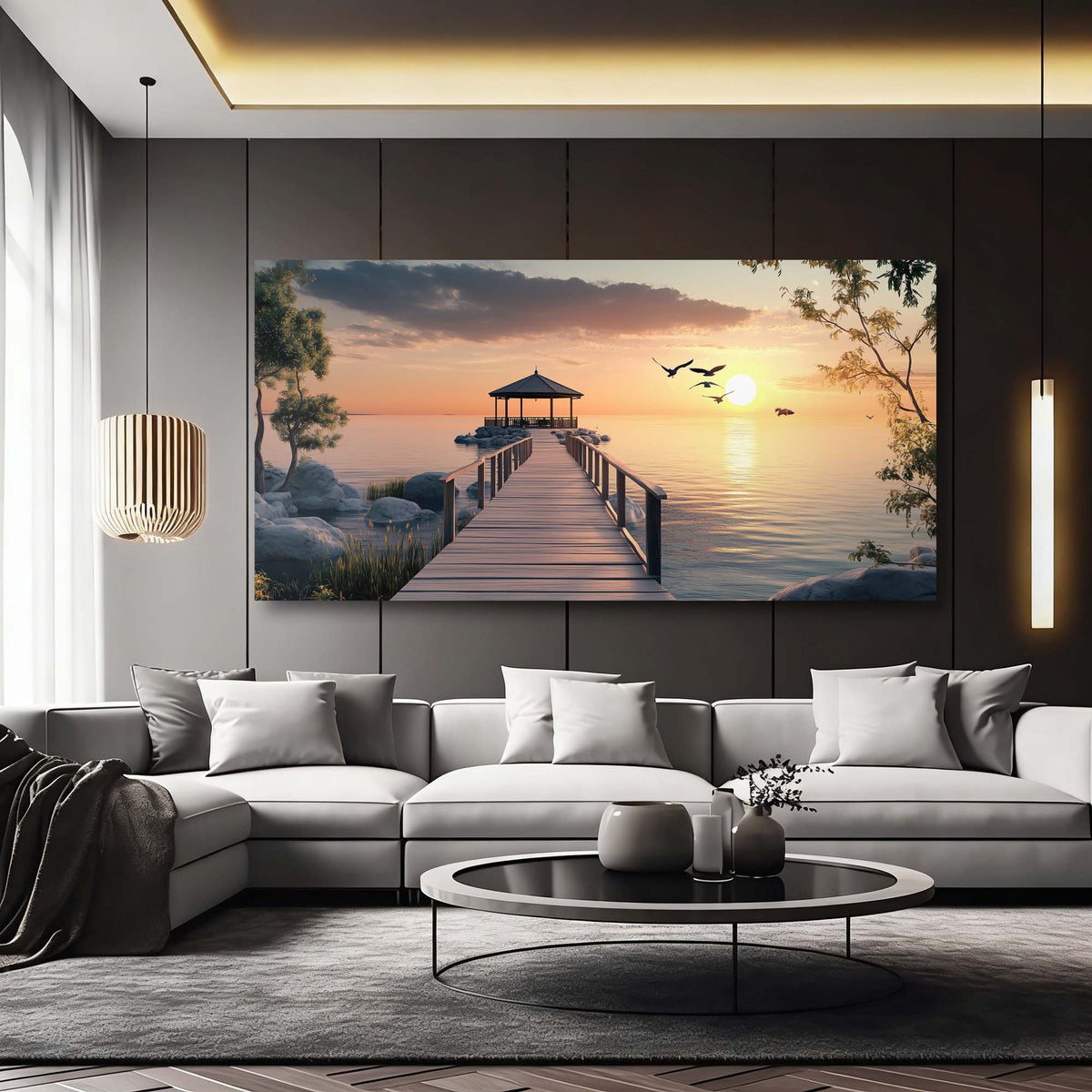 Navy Blue Coastal Nature Wall Art Modern Canvas Painting Prints Artwork Office Hallway Bedroom Living Room Decor