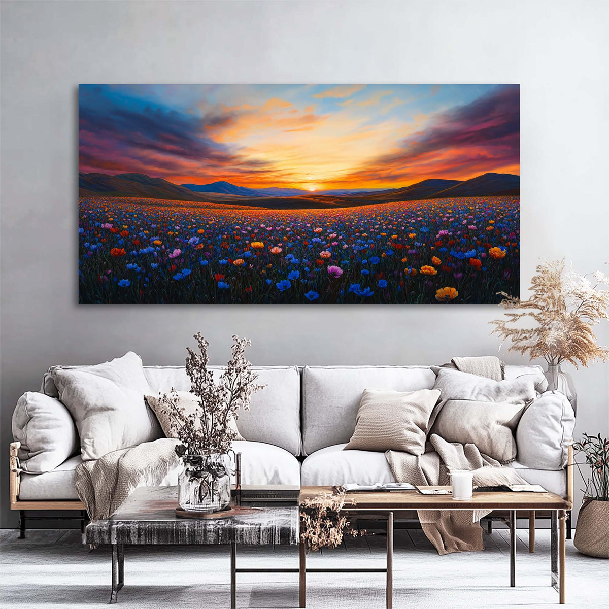 Pink Pretty Floral Canvas Wall Art for Living Room Prints Artwork Bedroom Office Decor