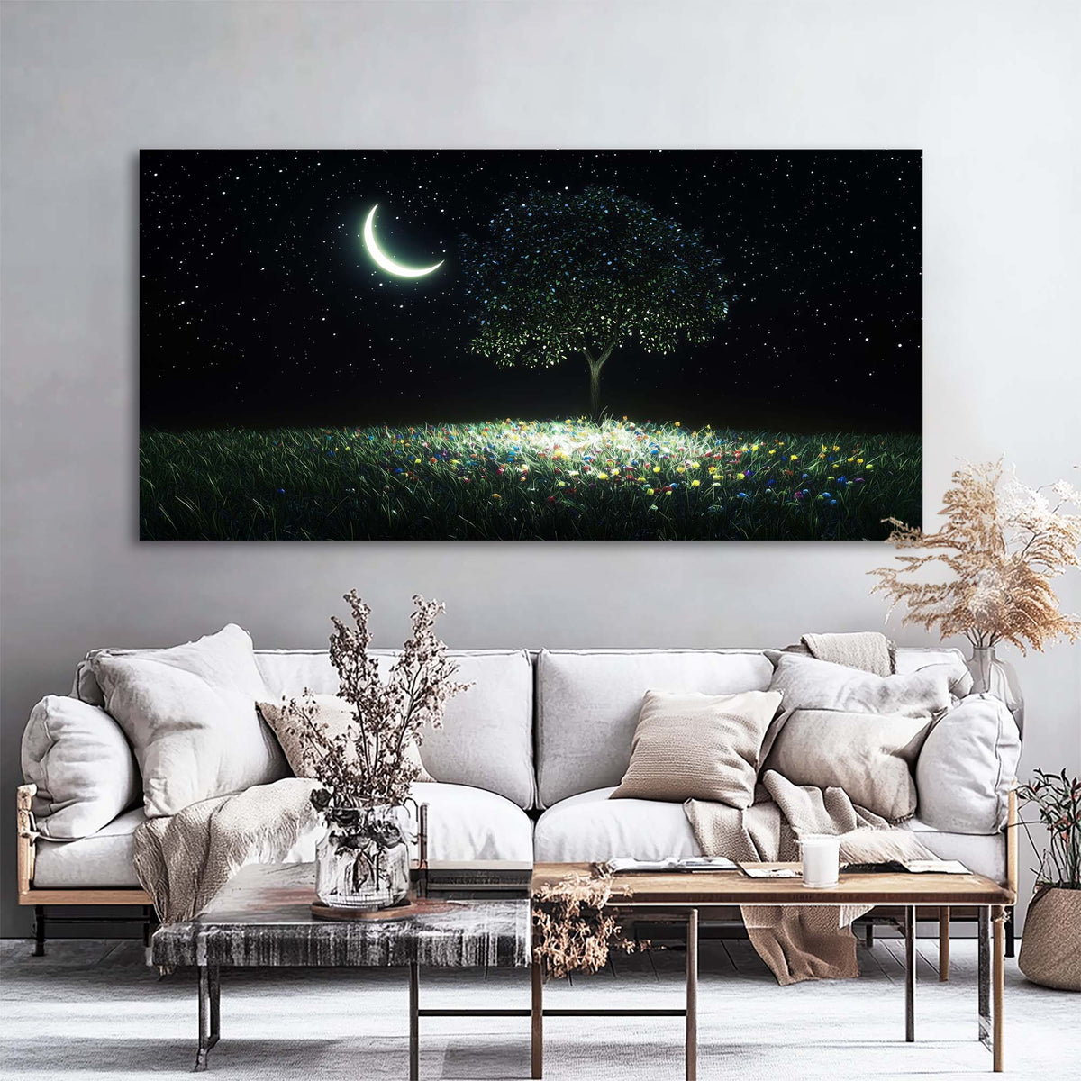 Navy Blue Fantasy Nature Canvas Wall Art for Living Room Prints Artwork Bedroom Office Decor