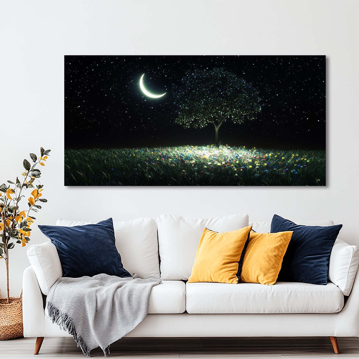 Navy Blue Fantasy Nature Canvas Wall Art for Living Room Prints Artwork Bedroom Office Decor