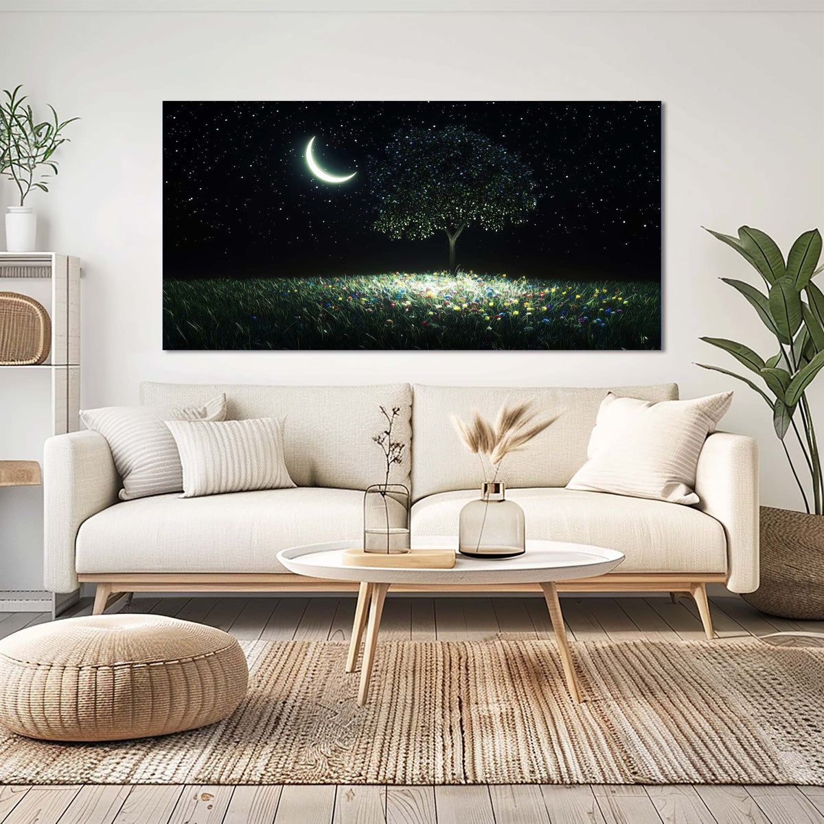 Navy Blue Fantasy Nature Canvas Wall Art for Living Room Prints Artwork Bedroom Office Decor