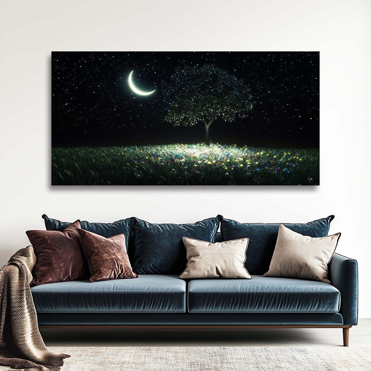 Navy Blue Fantasy Nature Canvas Wall Art for Living Room Prints Artwork Bedroom Office Decor