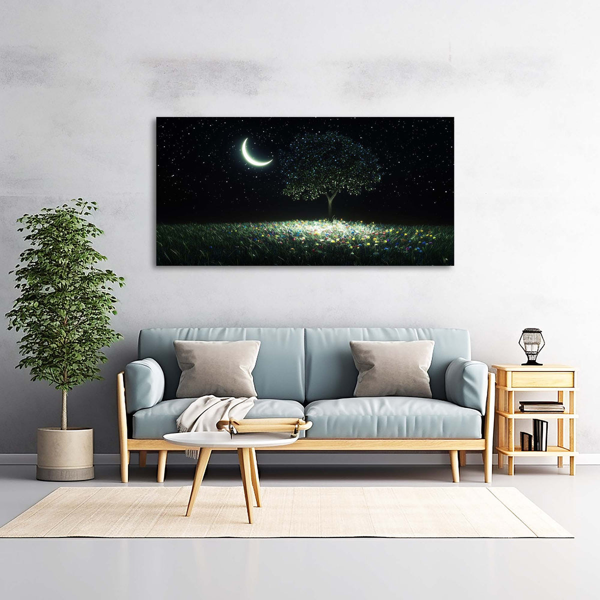 Navy Blue Fantasy Nature Canvas Wall Art for Living Room Prints Artwork Bedroom Office Decor
