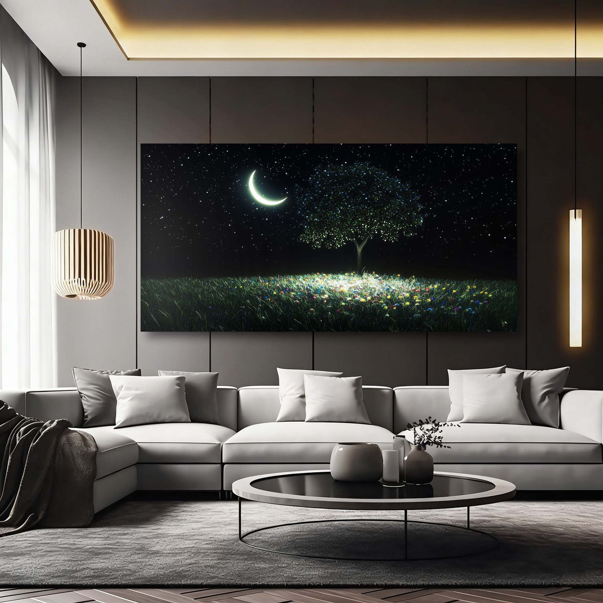 Navy Blue Fantasy Nature Canvas Wall Art for Living Room Prints Artwork Bedroom Office Decor