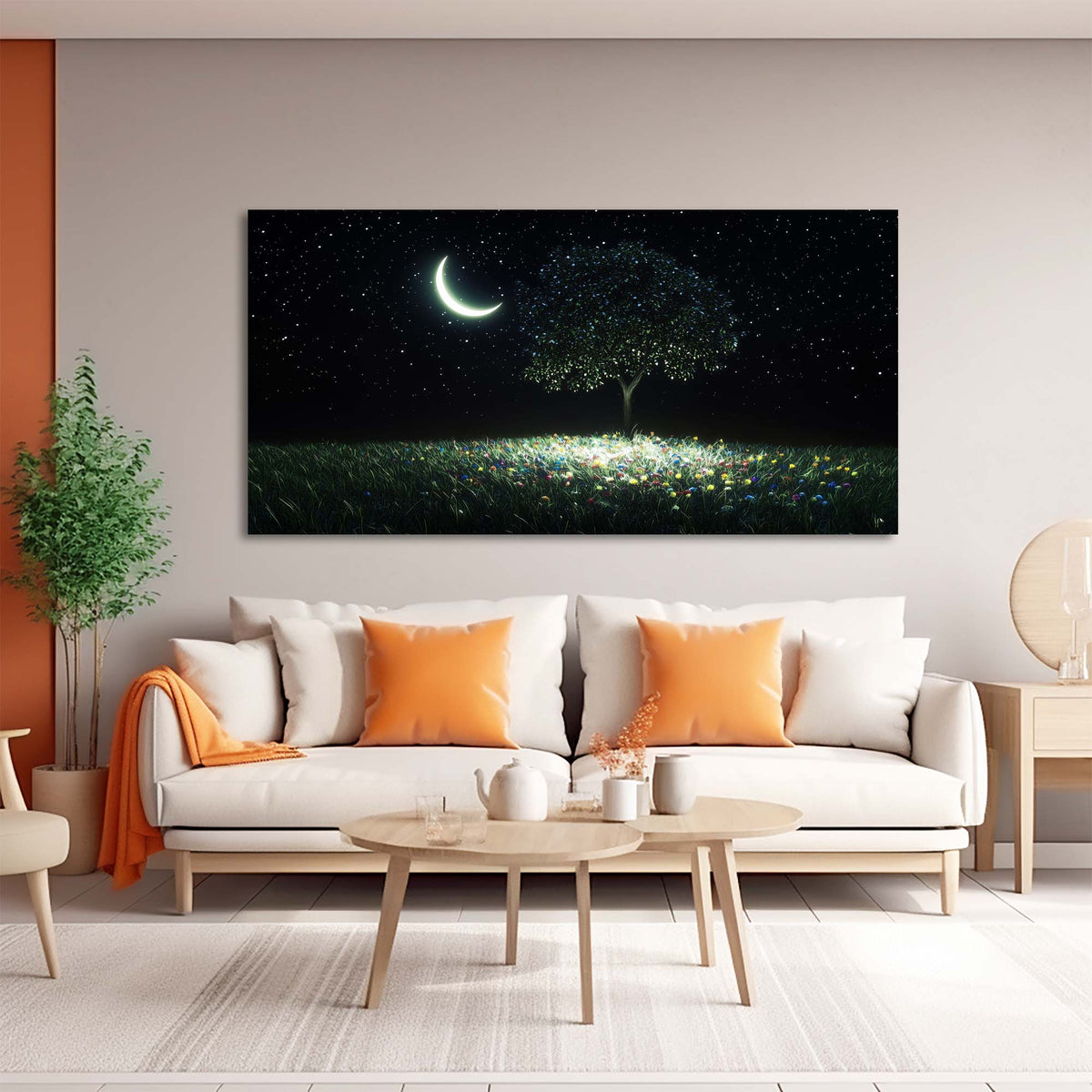 Navy Blue Fantasy Nature Canvas Wall Art for Living Room Prints Artwork Bedroom Office Decor