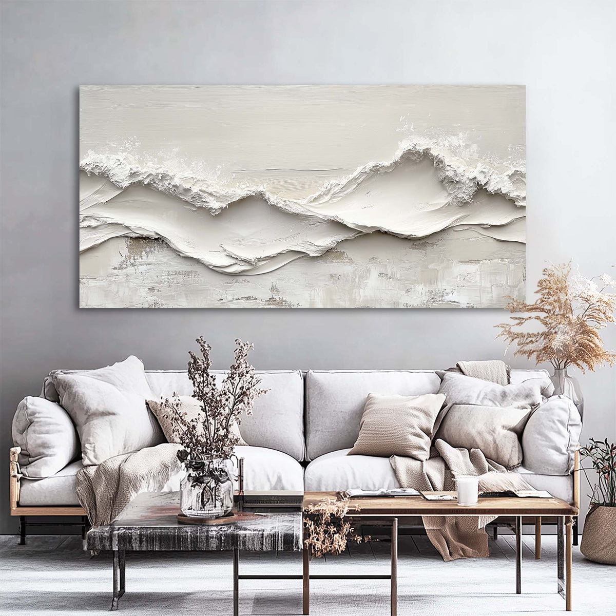 White Abstract Wall Art for Living Room Canvas Painting Prints Art Deco Artwork Office Bedroom Decor