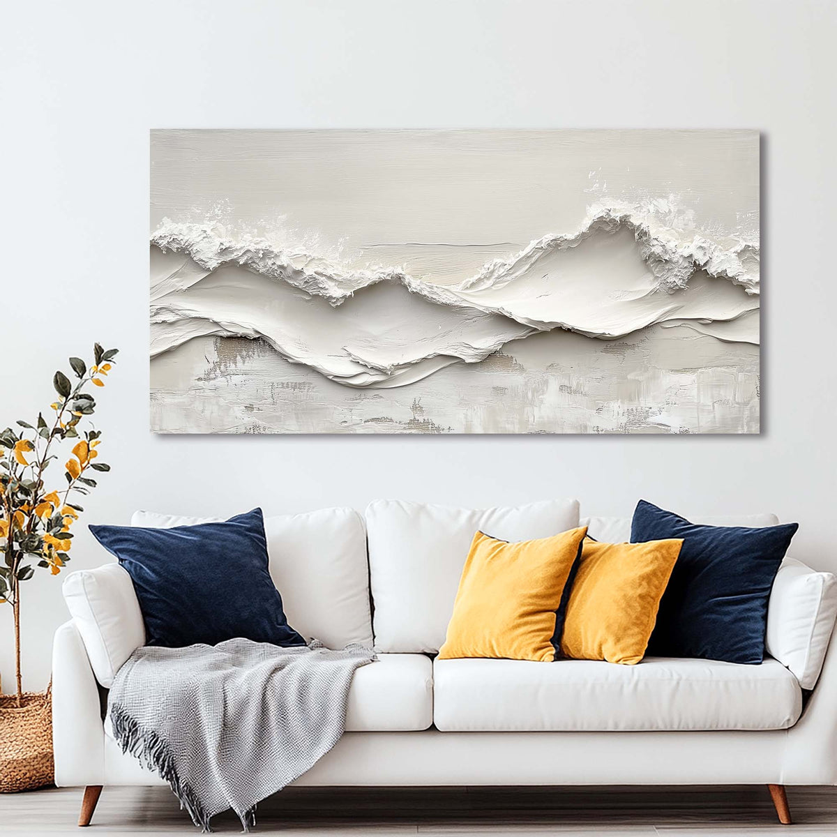 White Abstract Wall Art for Living Room Canvas Painting Prints Art Deco Artwork Office Bedroom Decor